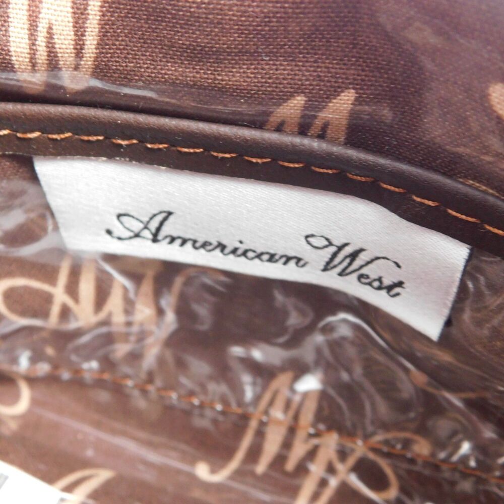 American West Hand Tooled Leather Cow Print Small Travel Cosmetic Zip Up Bag - Picture 7 of 14